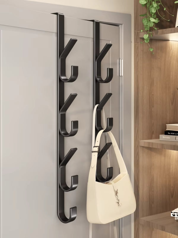 1PC/2PCS Carbon Steel Over Door Hooks,Multifunctional Space Saving Vertical Storage Hook, No Drill Door Hanging Organizer, For Bathroom Bedroom Entryway, Sturdy Door Back Clothes Holder Towel Rack, Household Bathroom Accessories, Home Decor Storage