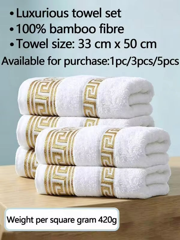 1pc/3pcs/5pcs Luxury Classic Gold Thread Embroidered Pattern 33*50cm Towel, Soft, Absorbent, No Shedding, Lightweight, For Bathing, Face Washing, Couples, Home, Hotel, Gift, Adult, Premium Household, Quick-Drying