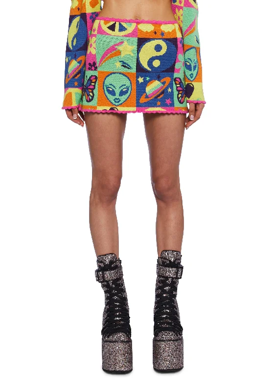 Women's Active Outfit For Fitness Bid Farewell To The Old Season Acid Trippin Knit Mini Skirt