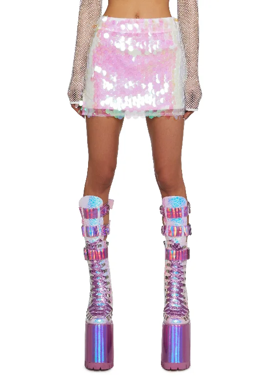 Women's Luxury Apparel Evening Elegance Sweet Bubble Blizzard Sequin Skirt