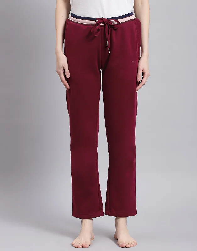 Women's Formal Event Clothing Boutique Styles Women Maroon Solid Regular Fit Winter Lower