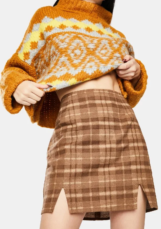 Women's Relaxed Outfit Mega Sales Brown Check Zila Mini Skirt
