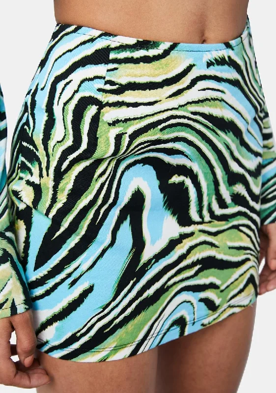 Women's Comfortable Apparel Fashion Sale Warped Zebra Blue Ima Mini Skirt