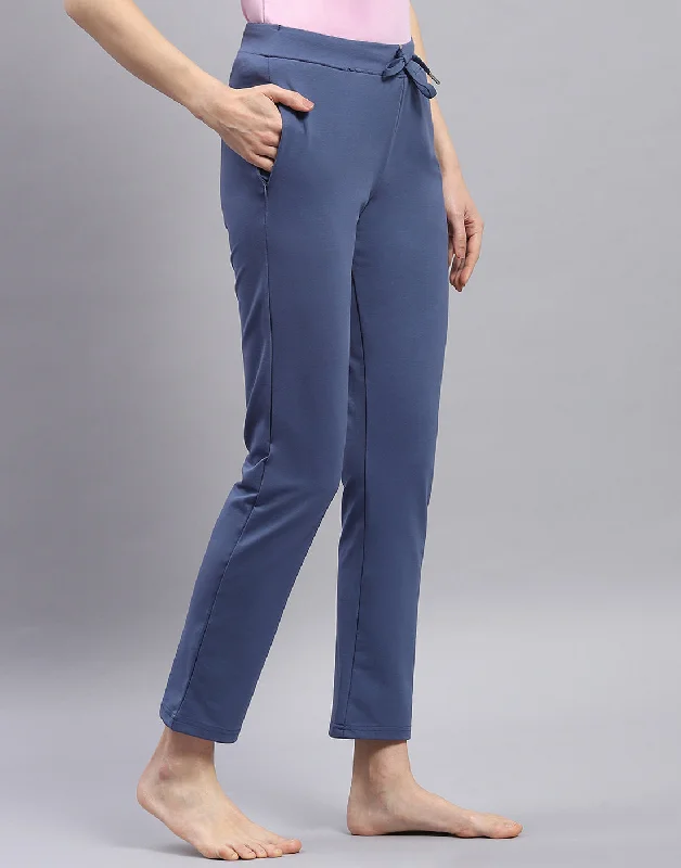 Timeless Women's Clothes Fashion Sale Women Navy Blue Solid Regular Fit Lower
