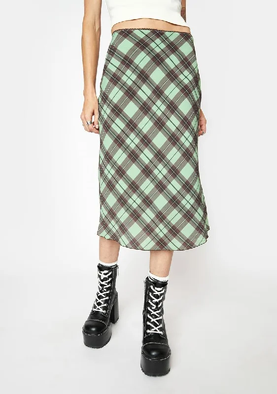 Plus-Size Women's Clothing Daily Deals Green Diamond Plaid Midi Skirt