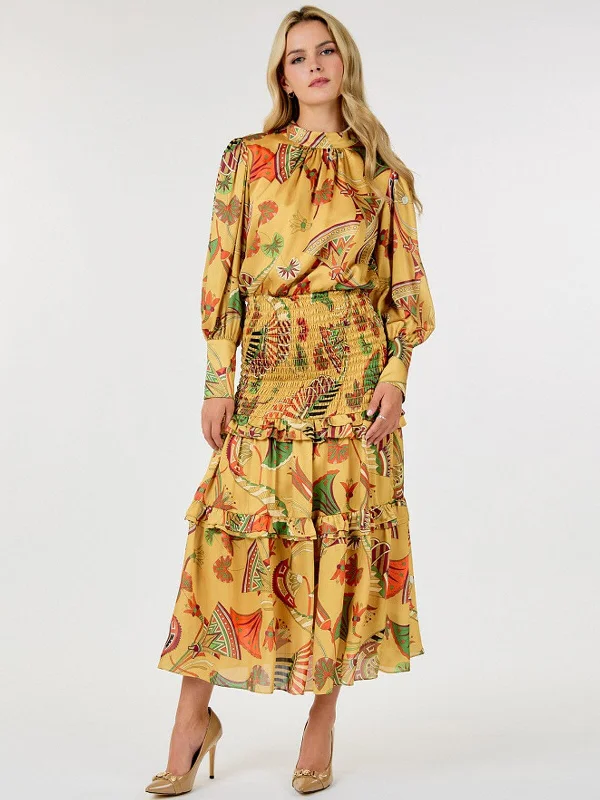 Women's Clothing For Outdoor Activities Clearance Sale, All Cheap WOMEN'S LONG SLEEVE SMOCK TIERED FLORAL PRINT MAXI DRESS