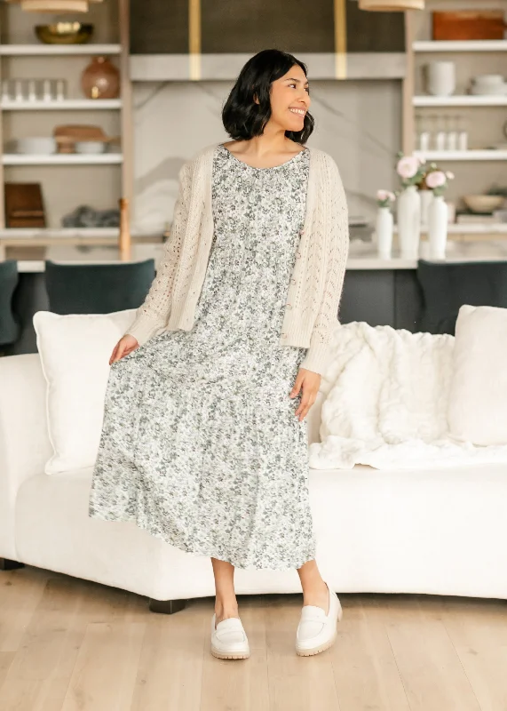 Women's Plus-Size Clothes Find Your Unique Flair Green Floral Boat Neck Midi Dress