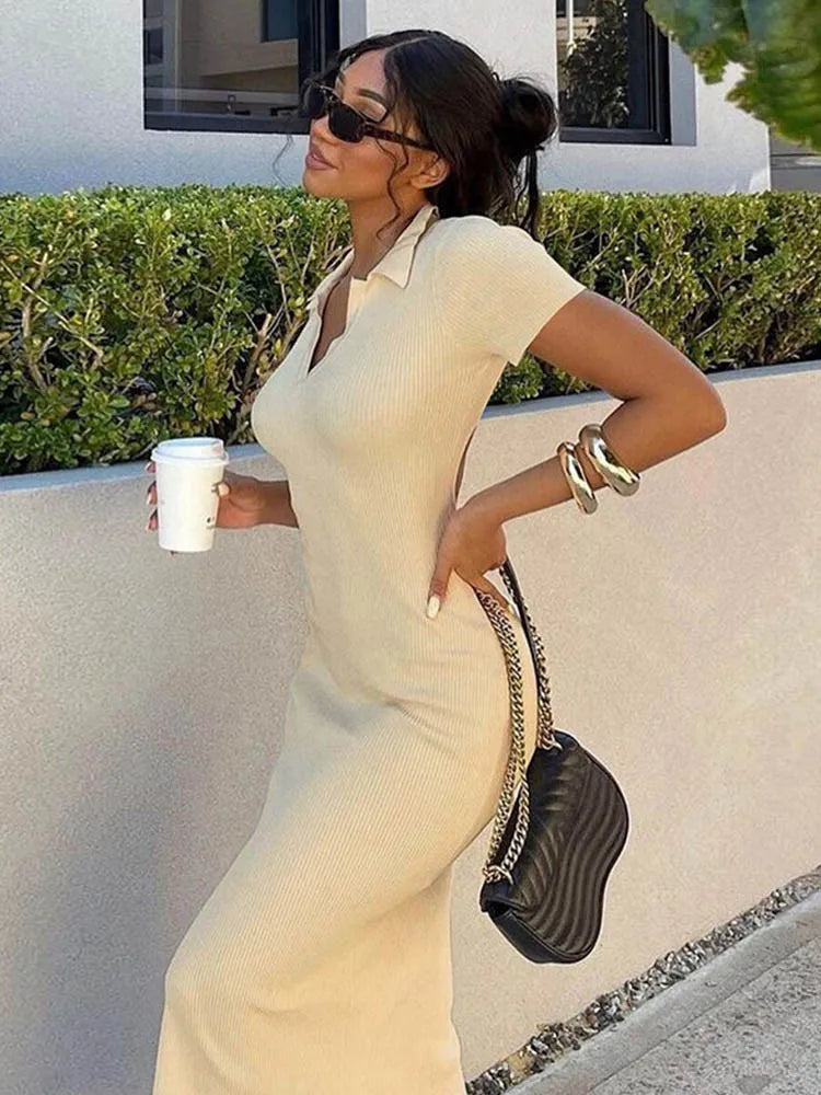 Women's Formal Apparel Timeless Style Promotions Knitted Short Backless Bandage Streetwear Solid Stretch Lady Midi Dresses