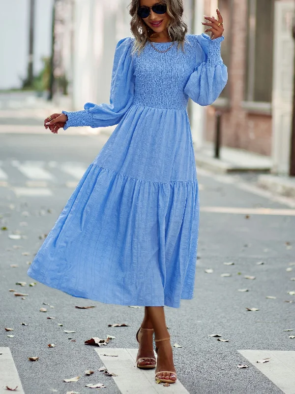 Women's Plus-Size Garments Relaxed Style FashionSierra - Bohemia A-line Solid Lantern Sleeve Maxi Dress