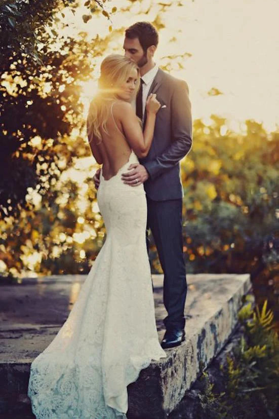 Women's Stylish Casual Garments Holiday Glam Charming Spaghetti Straps Lace Backless Off White Mermaid Wedding Dresses Women's Stylish Casual Garments Holiday Glam Charming Spaghetti Straps Lace Backless Off White Mermaid Wedding Dresses