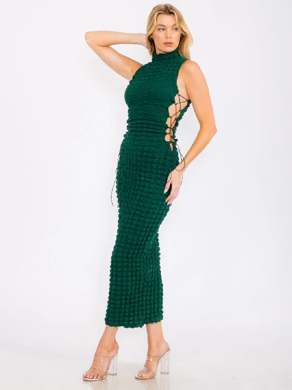Women's Clothes For The Office Fall Sale, Prices Drop WOMEN'S SLEEVELESS MOCK NECK SIDE OPEN DETAILED BODYCON MAXI DRESS