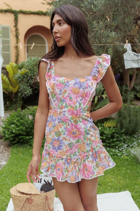 Women's Apparel And Garments Classic Elegance Sales Porcia Tied Back Frill Dress White Multi Women's Apparel And Garments Classic Elegance Sales Porcia Tied Back Frill Dress White Multi
