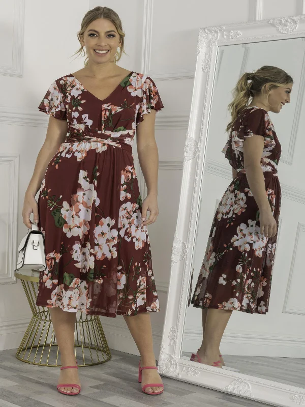 Women's Clothing For Outdoor Activities New In This Season Bethany Mesh Midi Dress, Burgundy