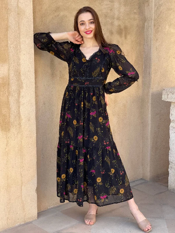 Comfortable Garments For Women Avant-Garde Style Promotions Mayday - Black Floral Dress