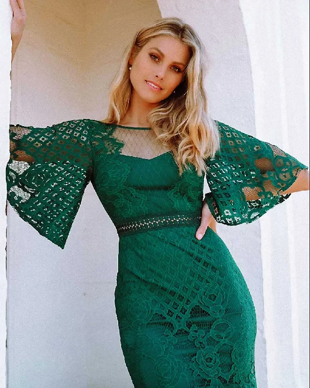 Women's Night-Out Clothes Contemporary Casual Deals Reyna Lace Midi Dress - Green