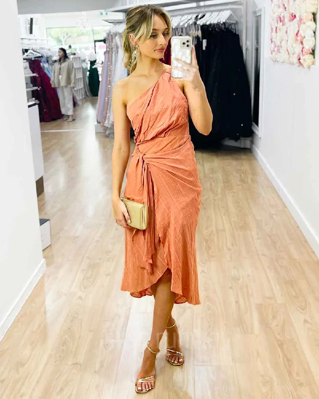 Women's Attire Limited Time Offer Olivia One Shoulder Midi Dress - Peach