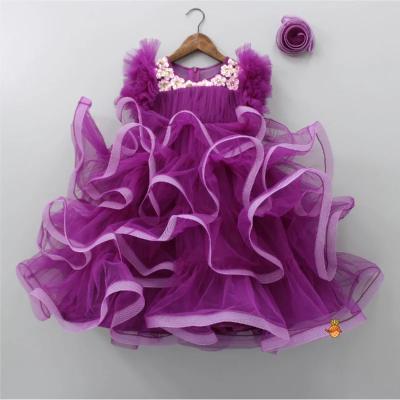 Women's Stylish Professional Apparel Flash Sale Pretty Purple Ruffled Layered Gown With Matching Hair Clip Women's Stylish Professional Apparel Flash Sale Pretty Purple Ruffled Layered Gown With Matching Hair Clip