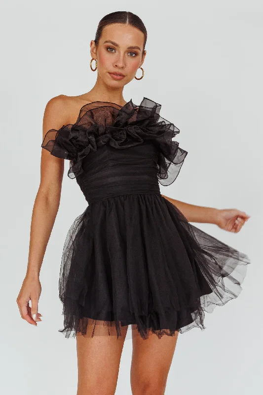 Women's Urban Clothing Fashion Essentials My Beloved Organza Frill Mini Dress Black