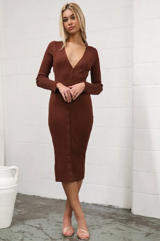 Women's Classic Outfit Gift Ideas Tatiana Ribbed Dress - Brown