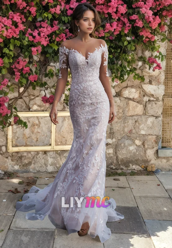 Women's Night-Out Outfit Sustainable Fashion Extravaganza Off-Shoulder Half Sleeves Appliques Mermaid Wedding Dres Women's Night-Out Outfit Sustainable Fashion Extravaganza Off-Shoulder Half Sleeves Appliques Mermaid Wedding Dres