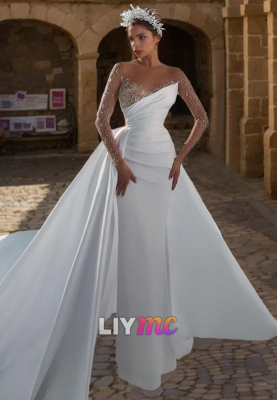 Fashionable Women's Clothing Classic Modern Offers V-Neck Long Sleeves Beaded Sheath Sparkly Wedding Dress Fashionable Women's Clothing Classic Modern Offers V-Neck Long Sleeves Beaded Sheath Sparkly Wedding Dress