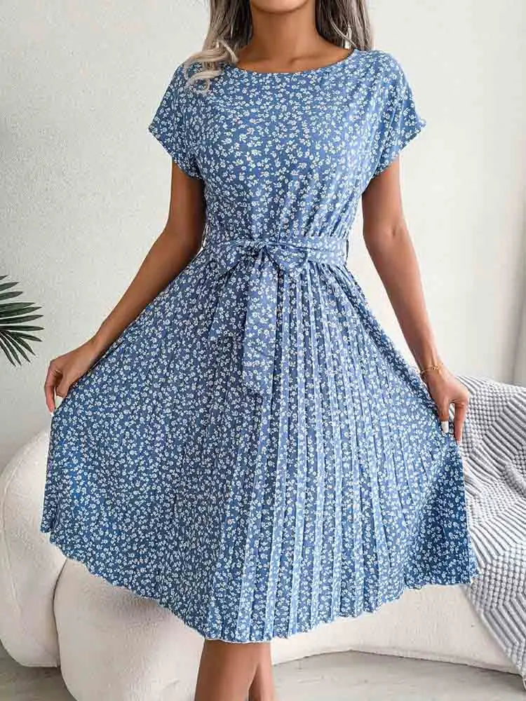 Women's Seasonal Wardrobe Clothing Essentials On Sale Floral Pleated A Line Long Spring Short High Chic  Midi Dresses