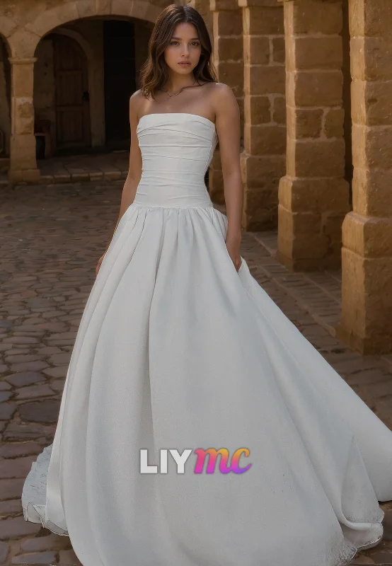 Affordable Women's Apparel Catch Every Fashion Trend LW937 - Straight Across Sleeveless Pleated A-Line Satin Beach Wedding Dress Affordable Women's Apparel Catch Every Fashion Trend LW937 - Straight Across Sleeveless Pleated A-Line Satin Beach Wedding Dress