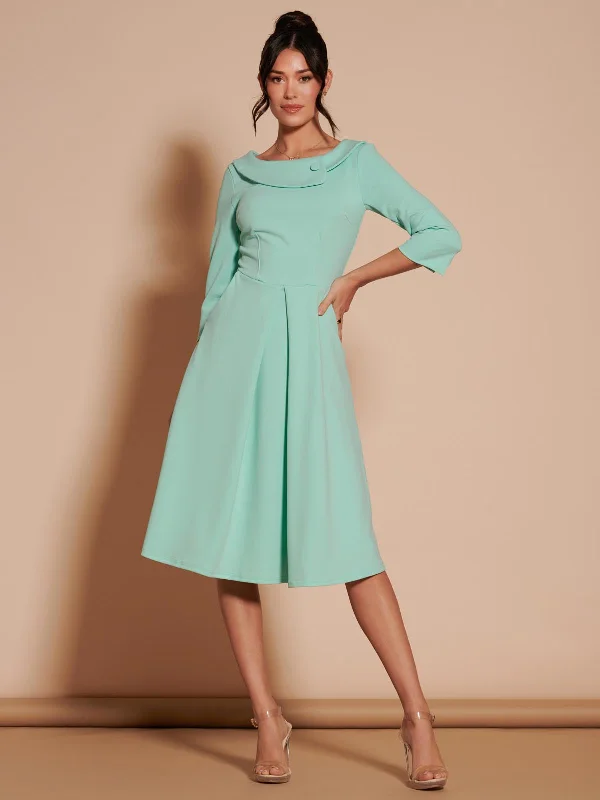 Women's Clothing For Outdoor Events The Good Stuff 3/4 Sleeve Fold Neck Midi Dress, Light Green