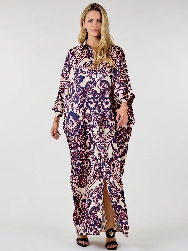 Women's Night-Out Clothes Flash Sale Now WOMEN'S LONG SLEEVE BUTTON UP TUNIC MULTI PPRINT MAXI DRESS