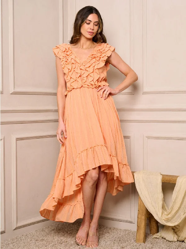 Women's Activewear Garments Limited Stock, Big Sale WOMEN'S SLEEVELESS RUFFLE HIGH-LOW MIDI DRESS