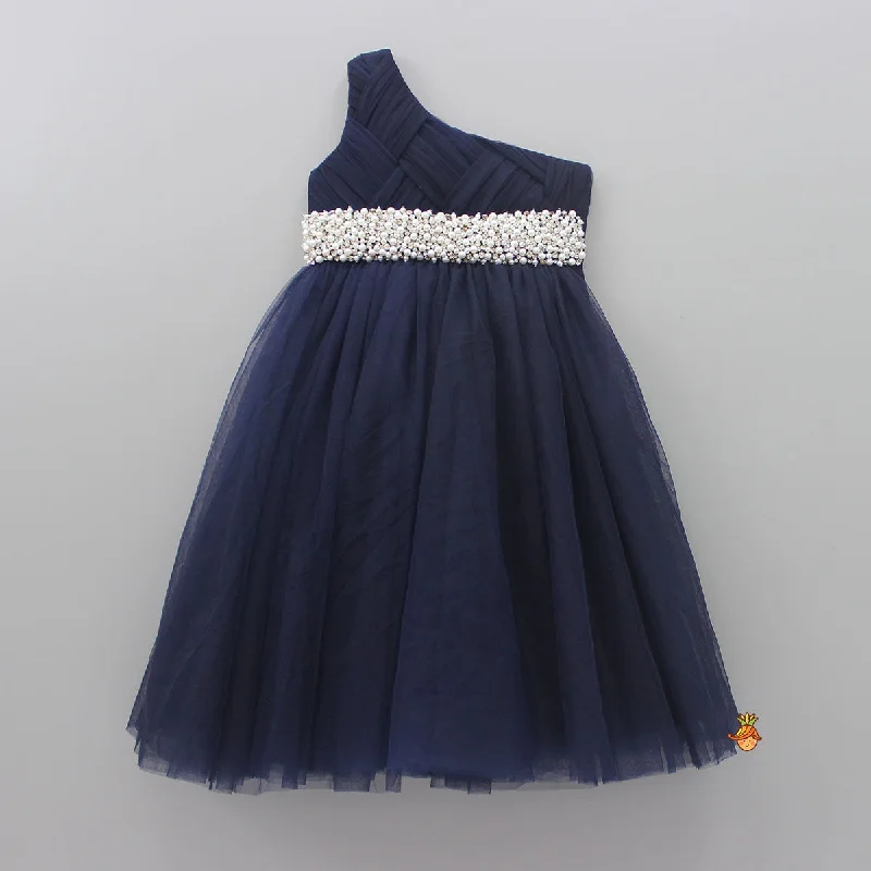Women's Plus-Size Clothes Trendy Fashion Sale Stunning Pearls And White Stones Embellished Navy Blue Gown Women's Plus-Size Clothes Trendy Fashion Sale Stunning Pearls And White Stones Embellished Navy Blue Gown