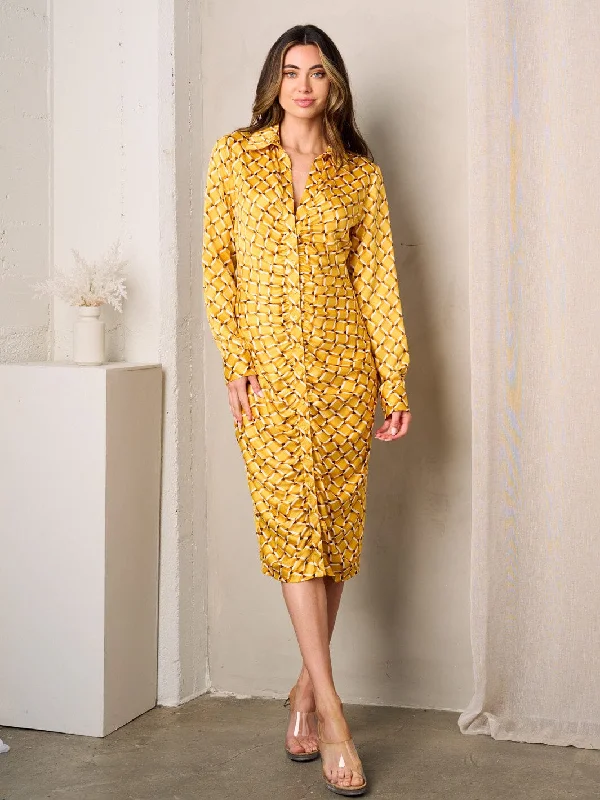 Women's Clothes Big Savings WOMEN'S LONG SLEEVE BUTTON UP MULTI PRINT MIDI DRESS