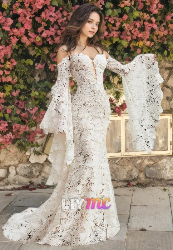 Women's Office Attire Chic Style, Always In Vogue Sweetheart Strapless Long Sleeves Appliques Mermaid Wedding Dress Women's Office Attire Chic Style, Always In Vogue Sweetheart Strapless Long Sleeves Appliques Mermaid Wedding Dress