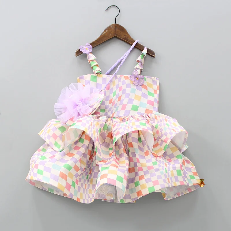 Women's Seasonal Apparel Timeless Elegance Sale Multicolour Checks Layered Dress With Heart Shaped Sling Bag Women's Seasonal Apparel Timeless Elegance Sale Multicolour Checks Layered Dress With Heart Shaped Sling Bag