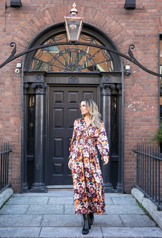 Women's Classic Attire Style Without Limits Floral Long Sleeve Maxi Dress