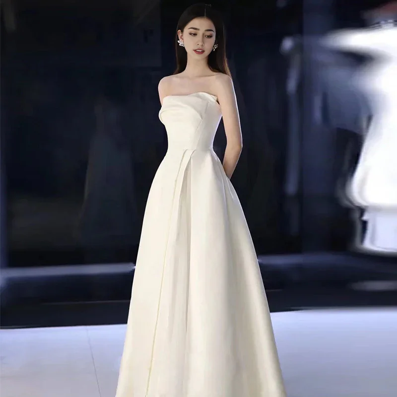 Casual Chic Women's Clothes Hurry Before It'S Gone Wedding Dress French Style Strapless Satin Romantic Long Formal Wear Dresses