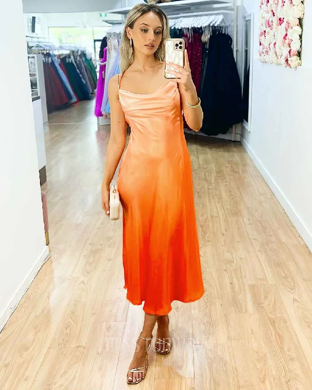 Women's Evening Wear Attire Gift Ideas Serenity Midi Dress - Ombre Orange