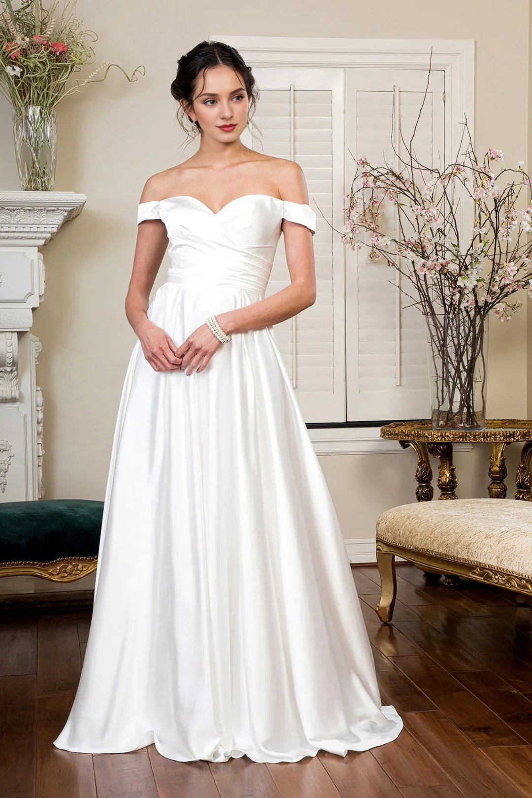 Women's Clothing Apparel Limited-Time Offer Long off shoulder satin wedding dress