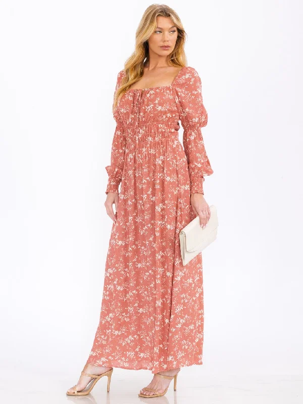 Affordable Women's Apparel Special Offers, Don't Miss WOMEN'S LONG SLEEVE SQUARE NECK FLORAL PRINT MAXI DRESS