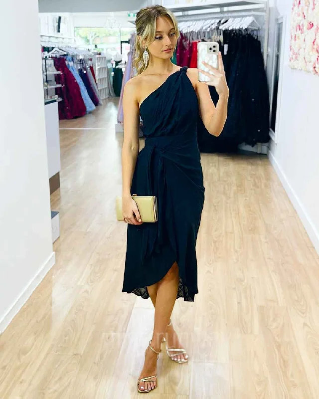 Women's Vintage Attire Winter Warehouse Sale Olivia One Shoulder Midi Dress - Black