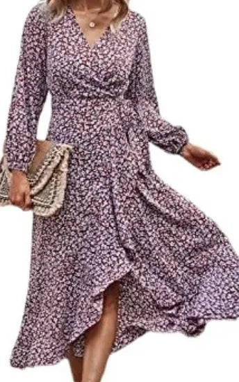 Formal Outfit For Women Flash Sale, Don'T Miss Floral Print Elegant Casual V-Neck Sun Midi Dresses