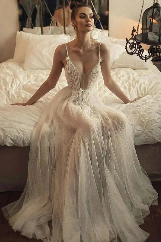 Sustainable Women's Clothing Discover Promotions Beaded Tulle Skirt Spaghetti Straps Long Wedding Gown Beach A line Illusion Women Bride Dress Sustainable Women's Clothing Discover Promotions Beaded Tulle Skirt Spaghetti Straps Long Wedding Gown Beach A line Illusion Women Bride Dress