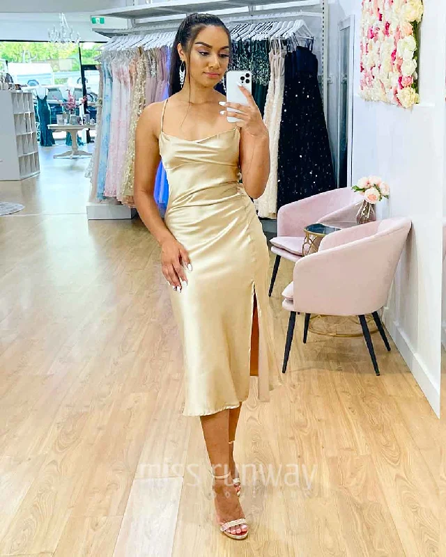 Women's Luxury Apparel Edgy Fashion Deals Sandrine Satin Midi Dress - Champagne