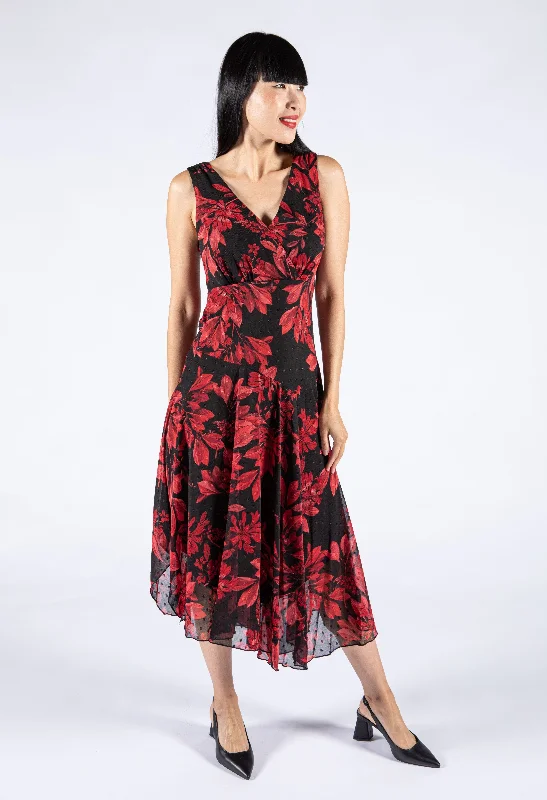 Women's Formal Clothes Refined Fashion Sale Red Floral Sleeveless Dress