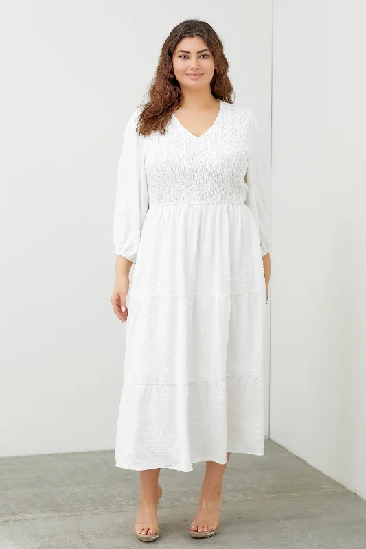 Women's Clothing For Everyday Wear Budget Friendly Leanna modest midi dress in white-final sale