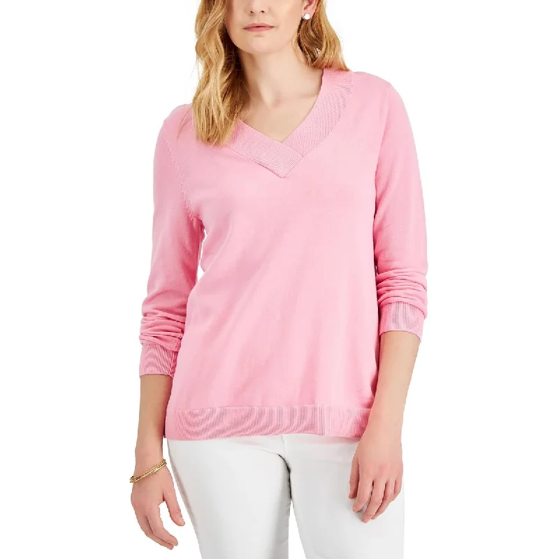 Women's Stylish Vacation Attire Seasonal Fashion Womens Ribbed Trim Pullover V-Neck Sweater