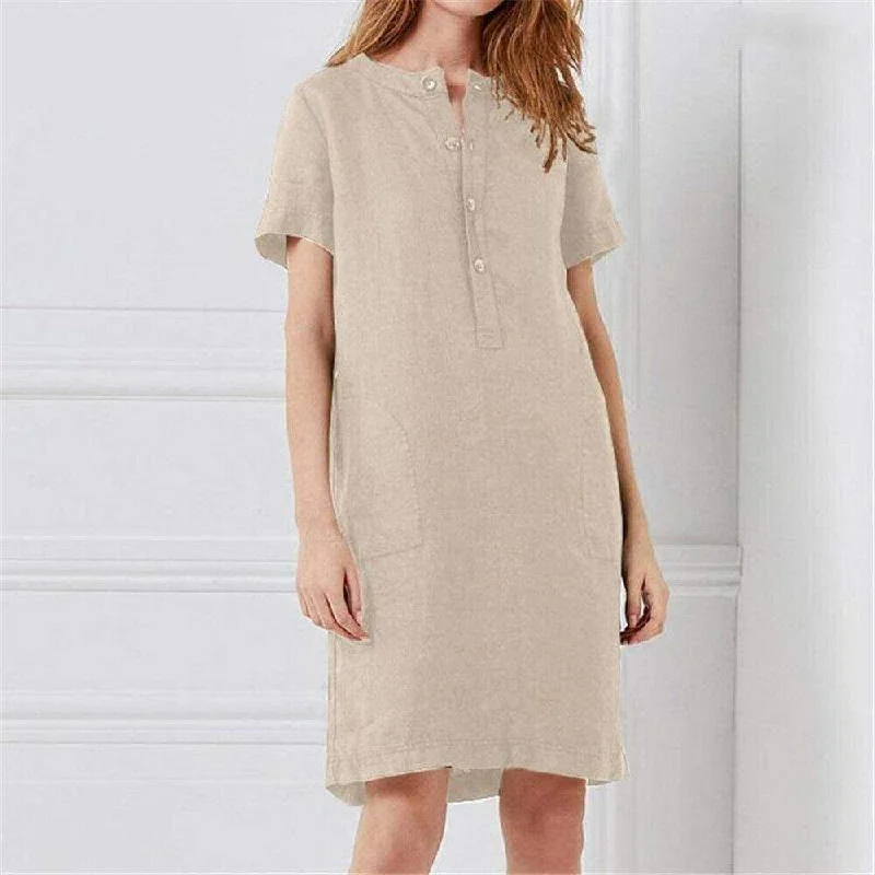 Plus-Size Women's Clothing Hot Items FashionSierra - Fashion Women Summer Solid O Neck Short Sleeve Sundress