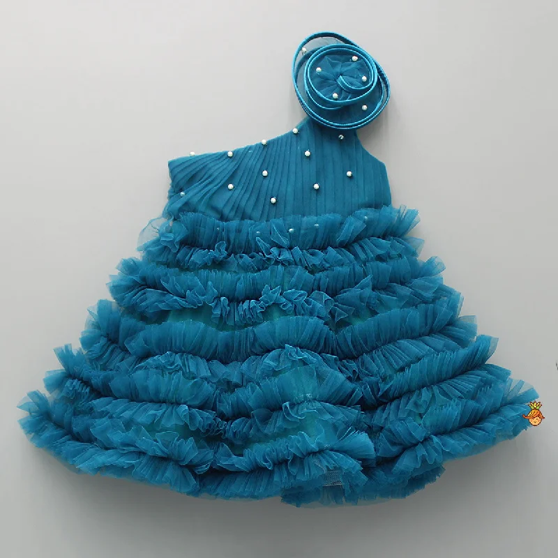 Timeless Women's Garments Luxury Casual Deals Swirl Ruffled Teal Blue One Shoulder Dress Timeless Women's Garments Luxury Casual Deals Swirl Ruffled Teal Blue One Shoulder Dress