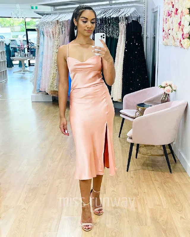Women's Fashion-Forward Apparel Statement Fashion Offers Sandrine Satin Midi Dress - Blush