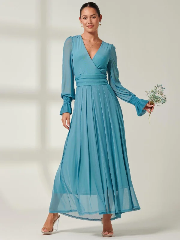 Women's Everyday Garments Browse Our Top Products Greta Long Sleeve Mesh Maxi Dress, Teal